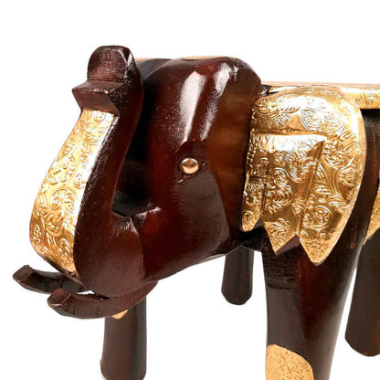 Wooden Hathi Brass Stool