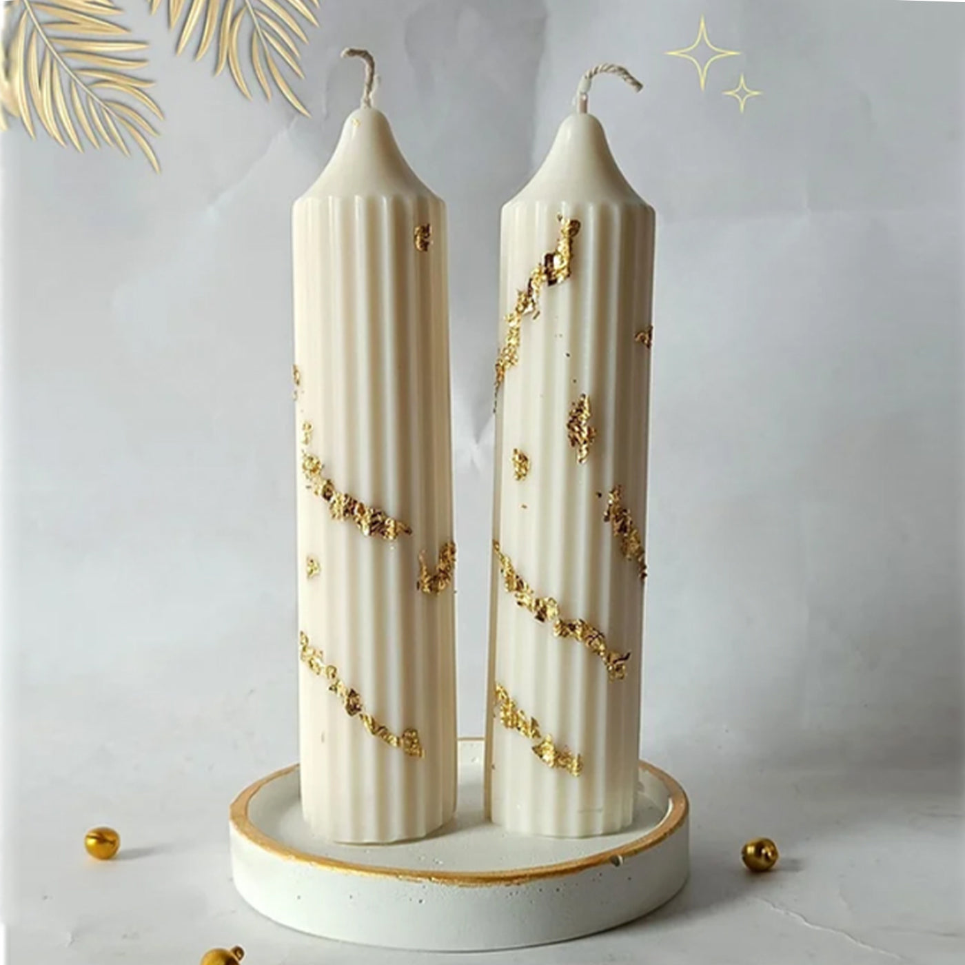 Set of 2 White Gold Hope Pillar candle