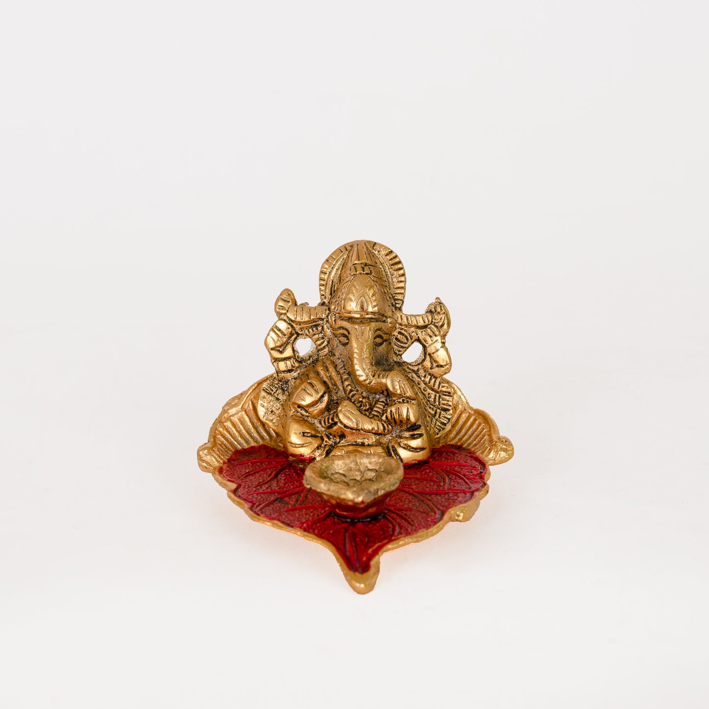 Ganesh Idol on Leaf - Lord Ganesha with Diya
