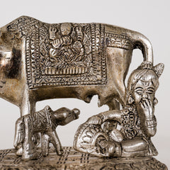 Metal Kamdhenu Cow & Calf with Bal Gopal Krishna Statue
