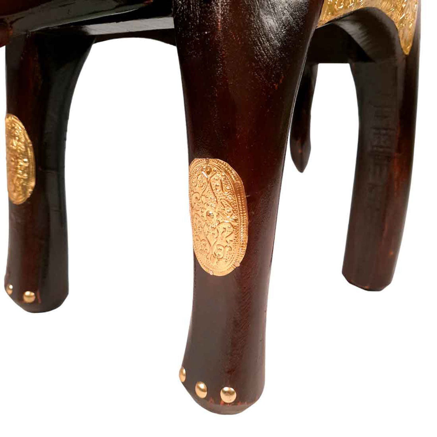 Wooden Hathi Brass Stool