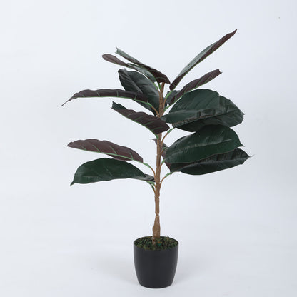 Beautiful Artificial Rubber Plant Basic Black Pot for Interior Decor/Home Decor/Office Decor (75 cm Tall, Green/Red)