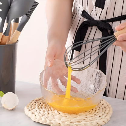11-Piece Silicone Spatula Set | Heat-Resistant, Non-Stick & BPA-Free | Food-Grade Kitchen Utensils with Wooden Handle | Perfect for Cooking, Baking, Mixing & Serving (Grey)