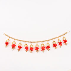 Handcrafted Artificial Red Rose Bead Braided Toran