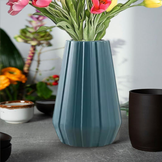 Plastic Flower Vases for Home Decor, Bedroom, Centrepiece Living Room, Office Decoration (Blue)