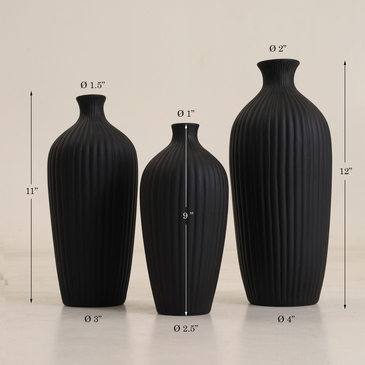 SAROI BLACK VASE SET OF 3