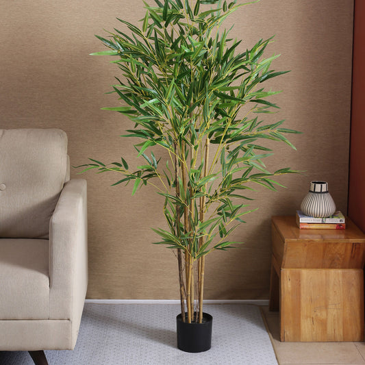 Artificial Green Bamboo Plant for Home Decor/Office Decor/Gifting | Natural Looking Indoor Plant (With Pot, 150 cm)