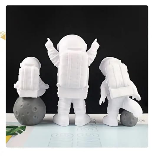 Astronaut Figure Statue Figurine Sculpture Home Office Decoration Set of 3 (Silver)