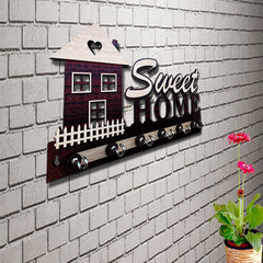 Sweet home wooden key holder | 6 hook holder | wall hanging | easy to hang | durable