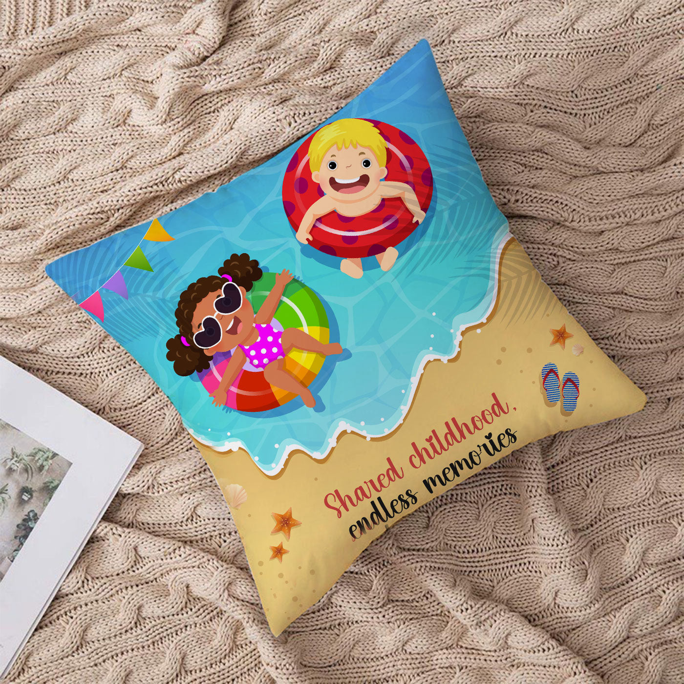 Shared childhood endless memories Printed Cushion Gift for Birthday, Kids Room, Living Room, or Bedroom Throw Pillow