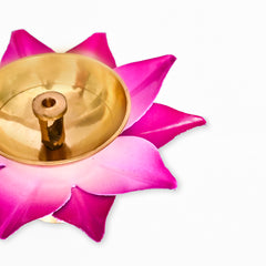 Lotus Shaped Brass Pink Diya For Home Décoration / Office Décoration (Set of 2)