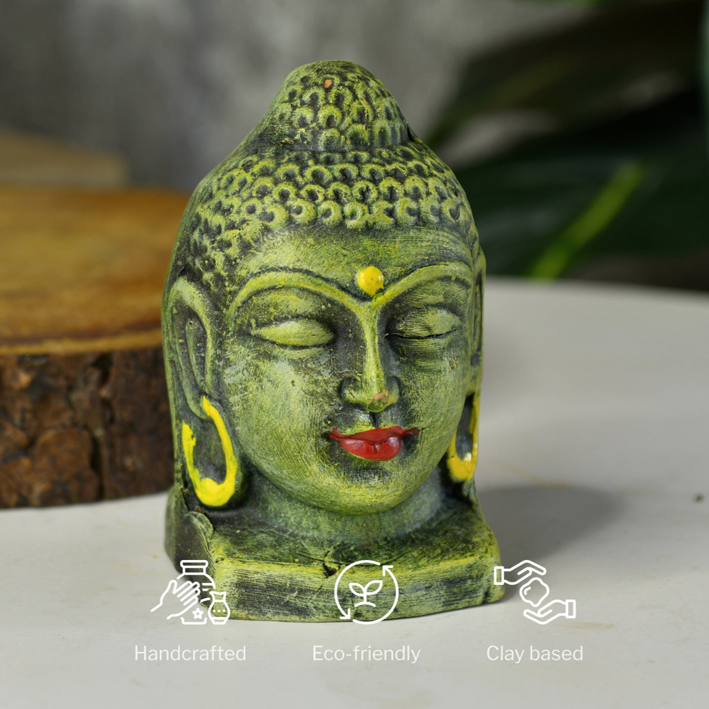 Premium Terracotta Meditating Buddha Head Tabletop