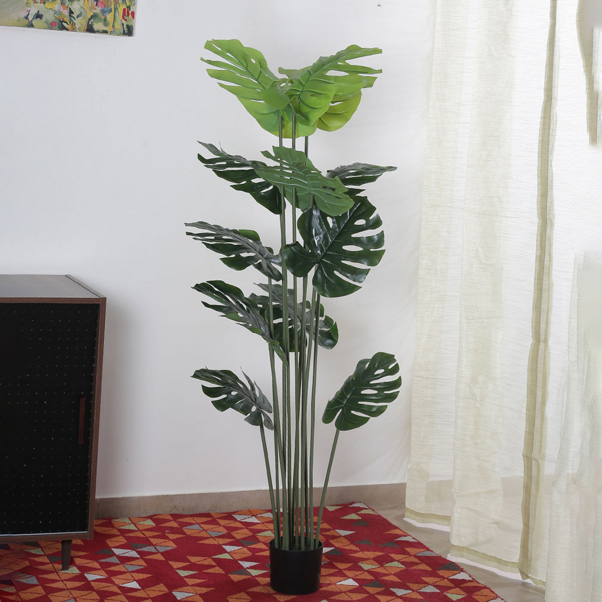 Artificial Real Touch Monstera Plant in Pot for Home Decor/Office Decor/Gifting | Natural Looking Indoor Plant (With Pot, 120 cm Tall)