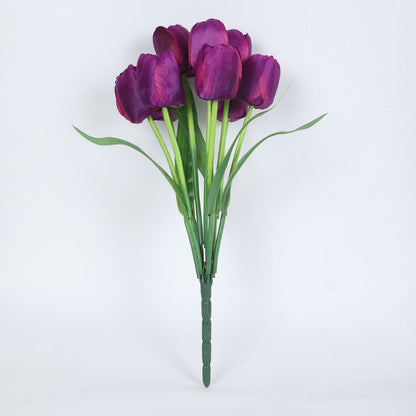 Beautiful Artificial Polyester and Plastic Tulip Flower Bunch For Home Décor (Pack of 2, 9 Head Flower, 38 cm Total Height, Purple)