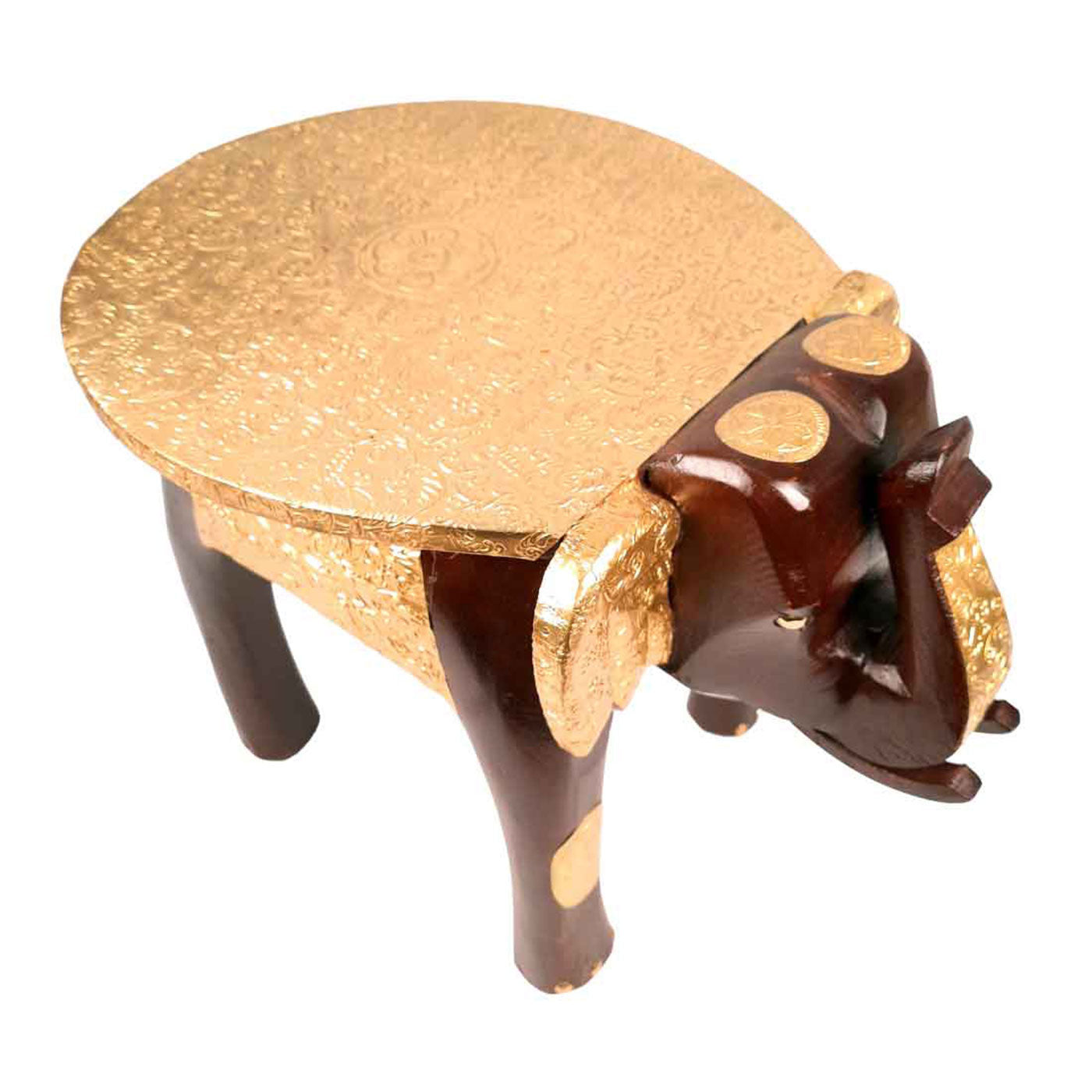 Wooden Hathi Brass Stool