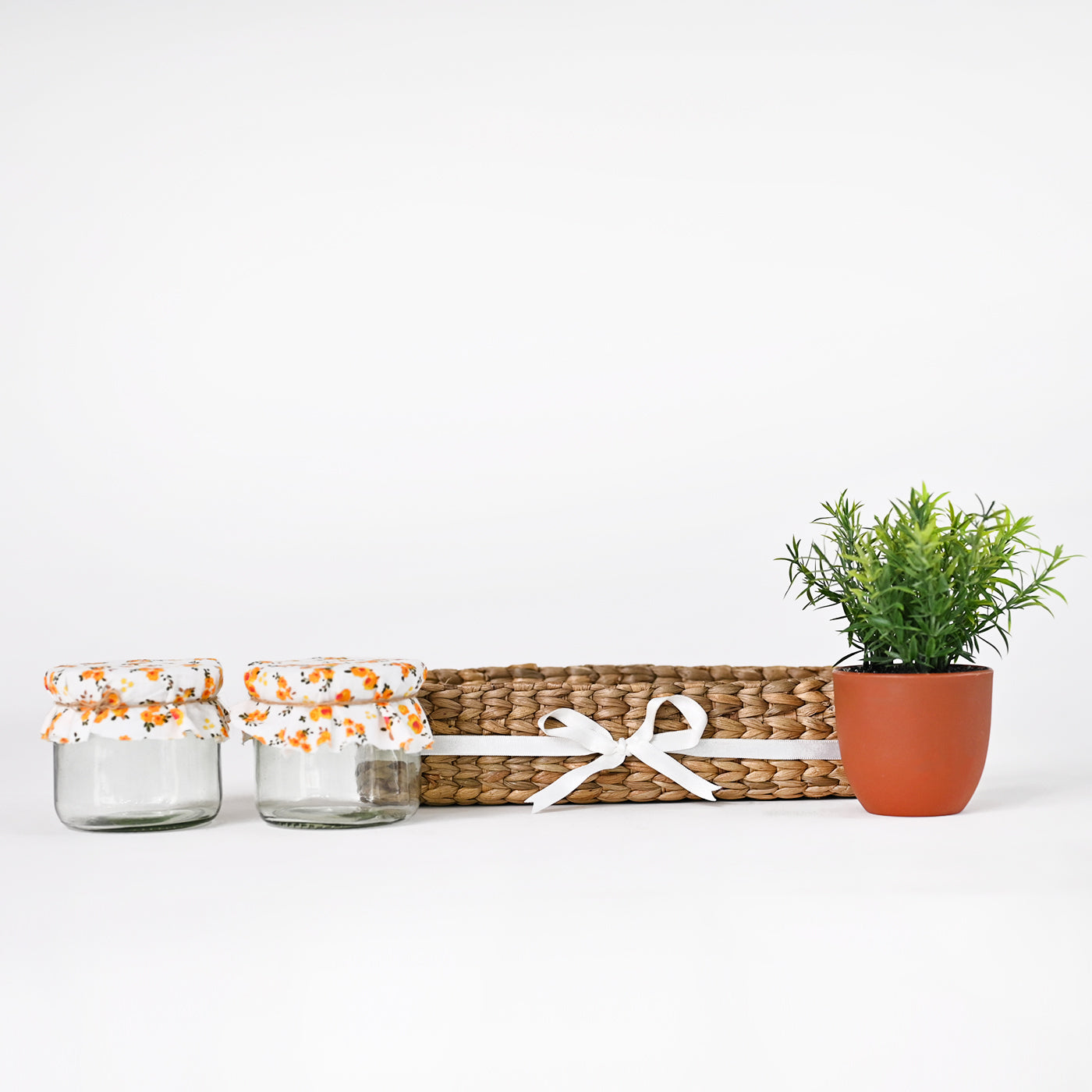 Cane Basket with 2 Jar and An Artificial Flower Pot- For Wedding Gifting, Birthday and Thanksgiving (GH-005)