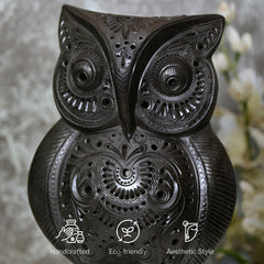 Artisan Black Terracotta Big Owl Tabletop Decor