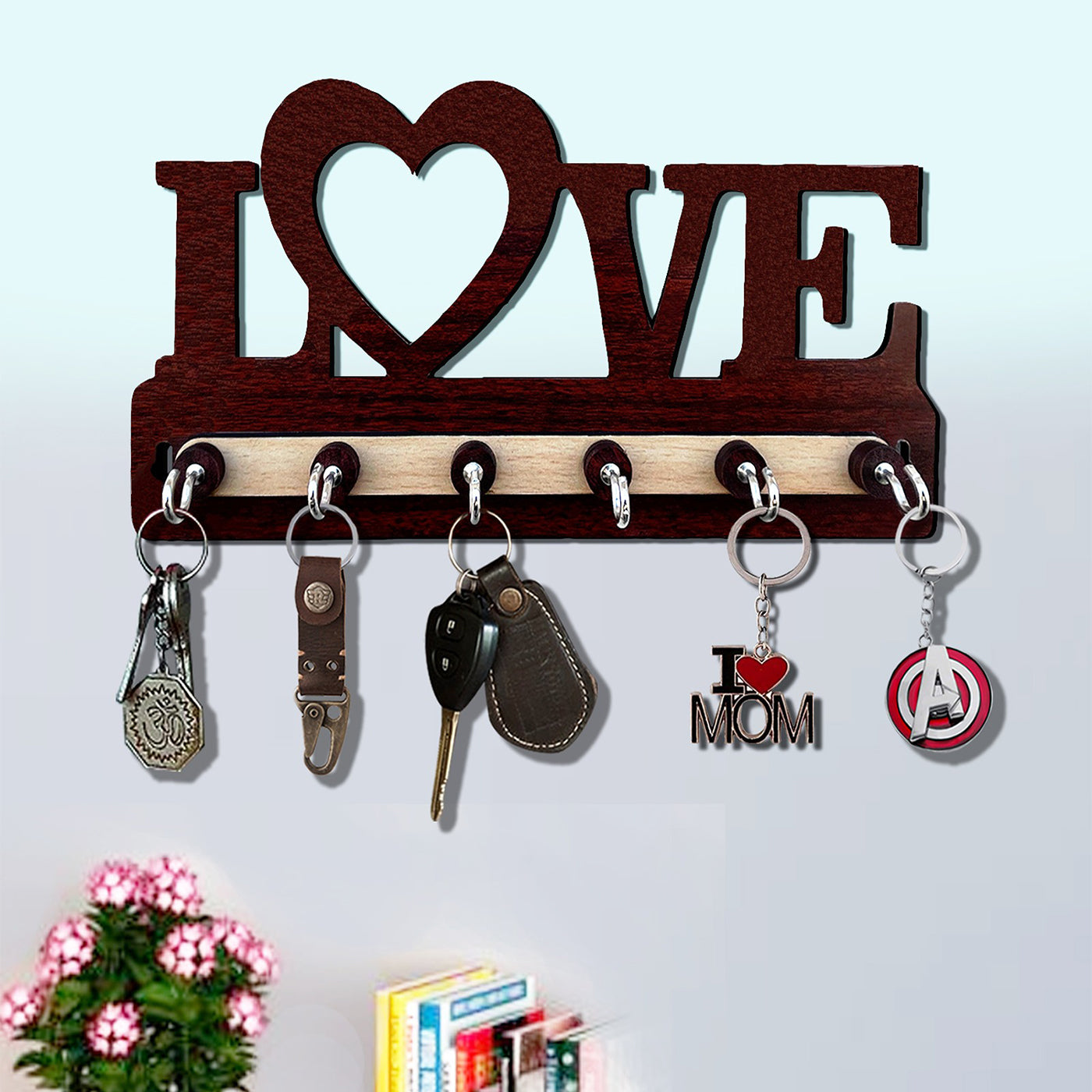 Love key holder | wooden | 6 hooks | wall hanging | home decor | gifting
