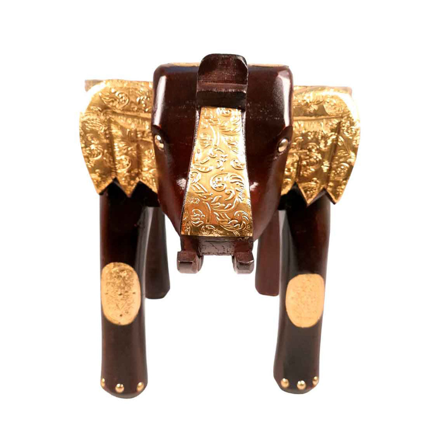 Wooden Hathi Brass Stool