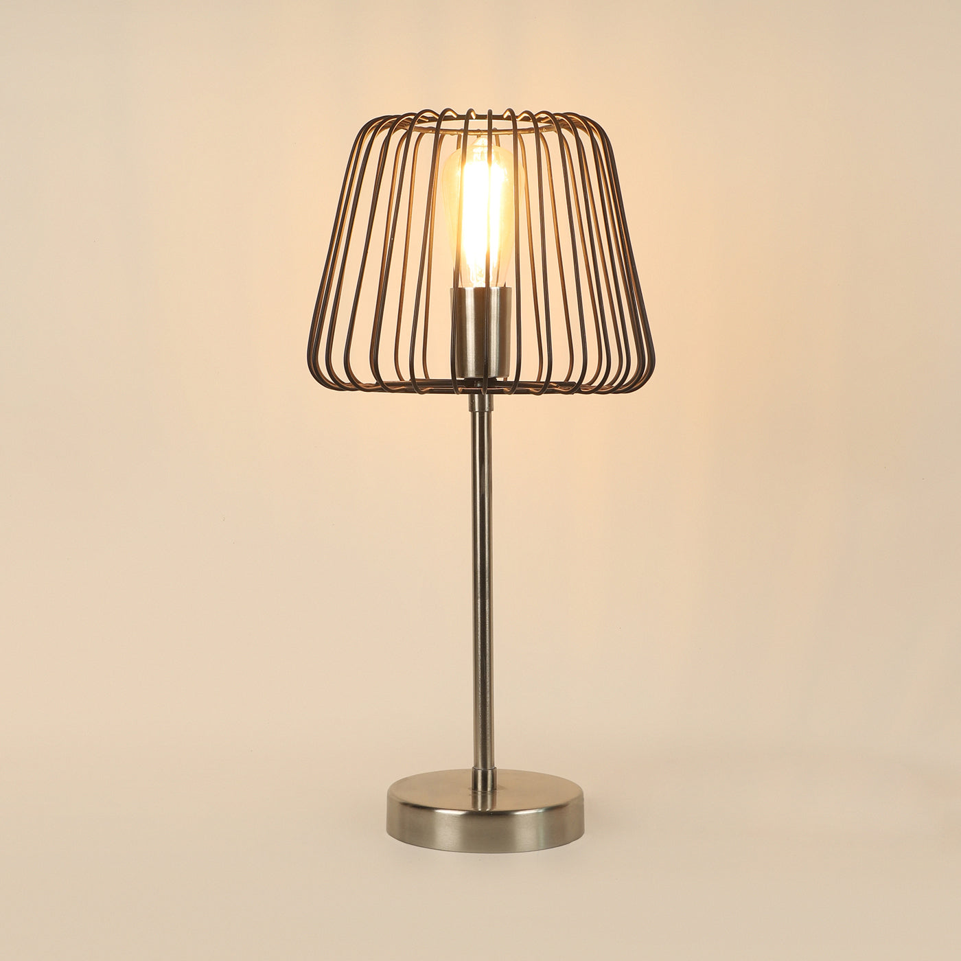 "The Confined Bulb" black and silver table lamp in Pewter finish