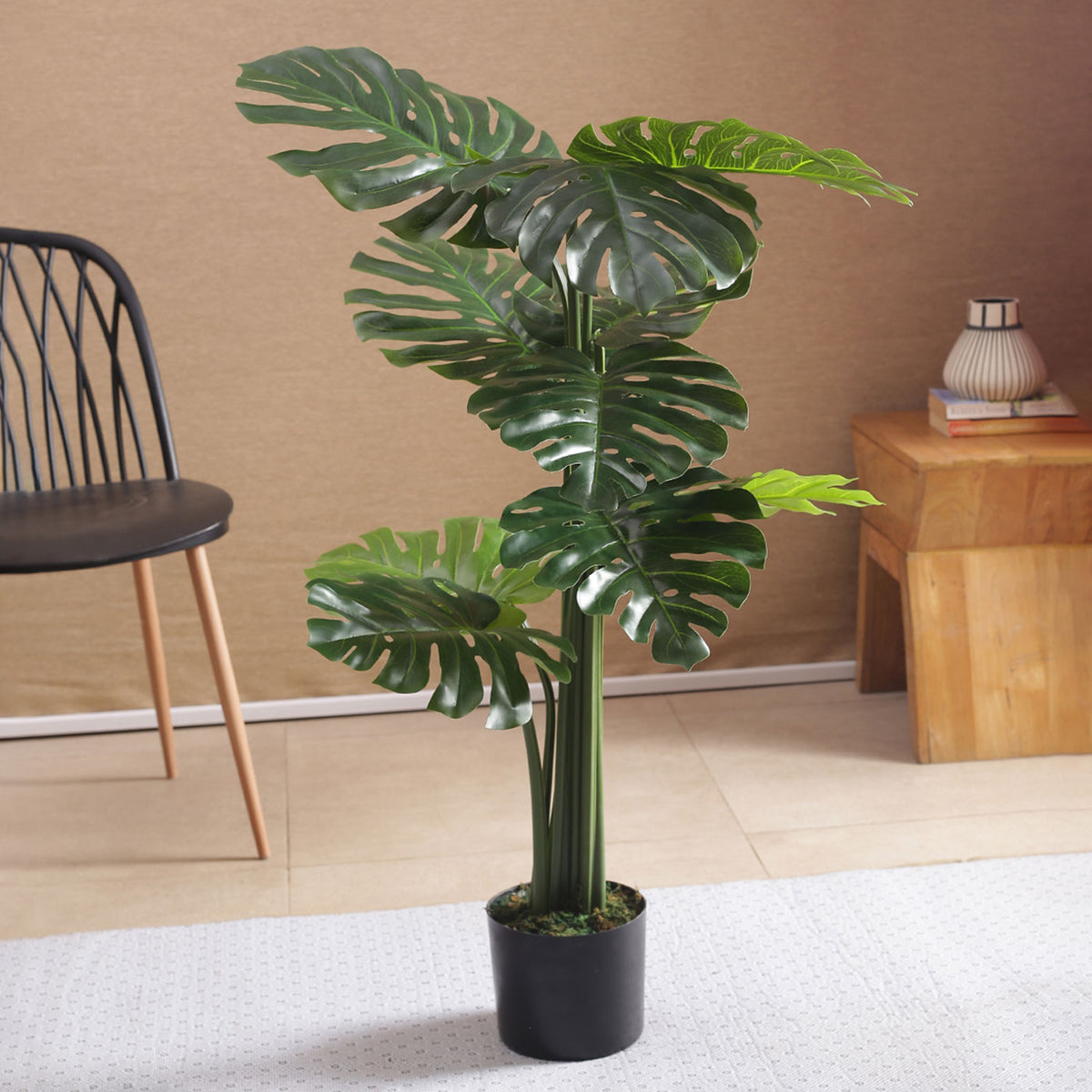 Beautiful Artificial PVC Silk Monstera Plant with Big Leaves and for Home and Office Décor (With Pot, 180 cm Tall)