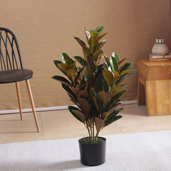 Artificial Real Touch Rubber Plant | Ornamental Plant for Interior Decor/Home Decor/Office Decor | with Basic Black Pot | 85 cm Short Indoor Tropical Plant | Durable