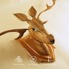 Majestic Deer Head Hand-Carved Grandeur for Your Home