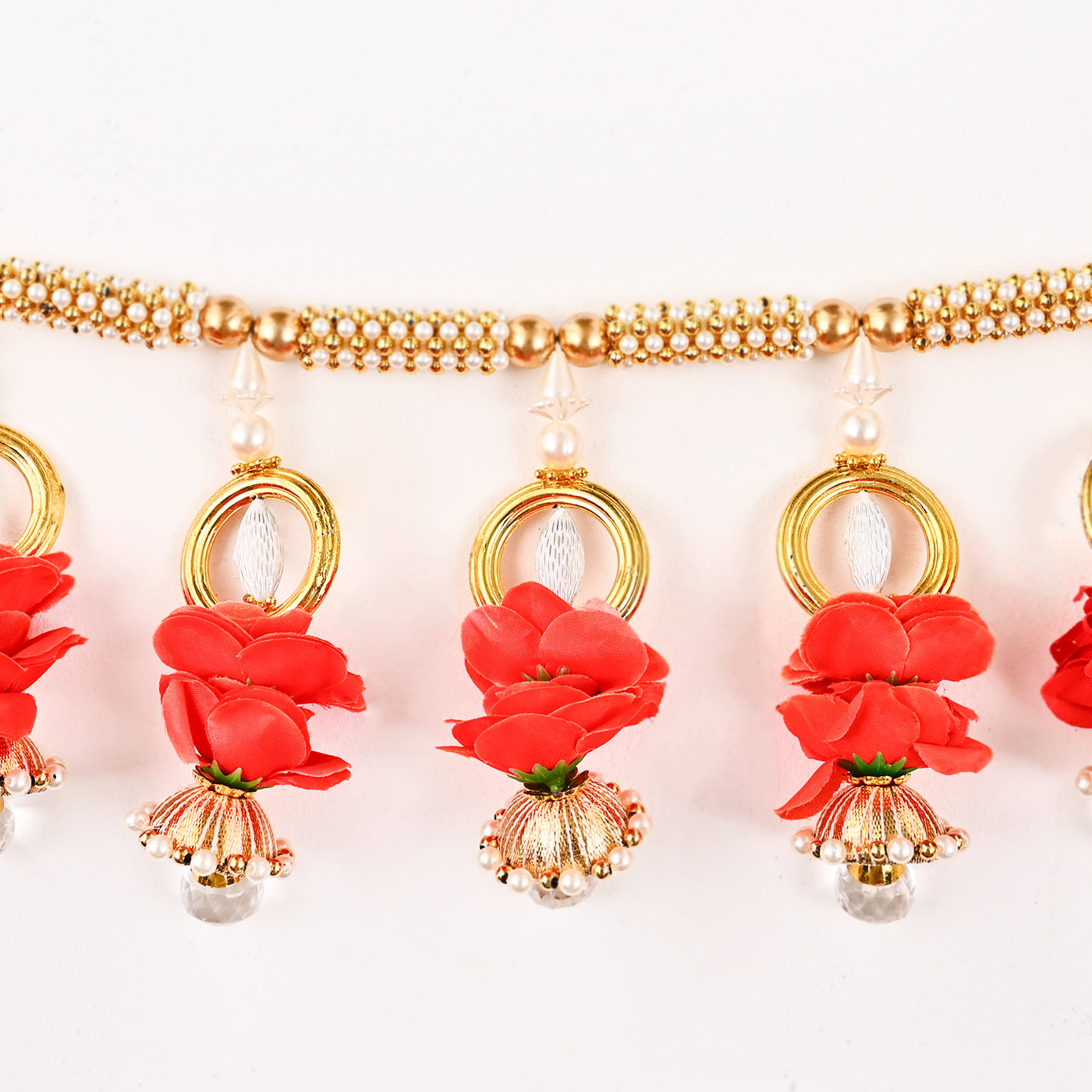 Handcrafted Artificial Red Rose Bead Braided Toran