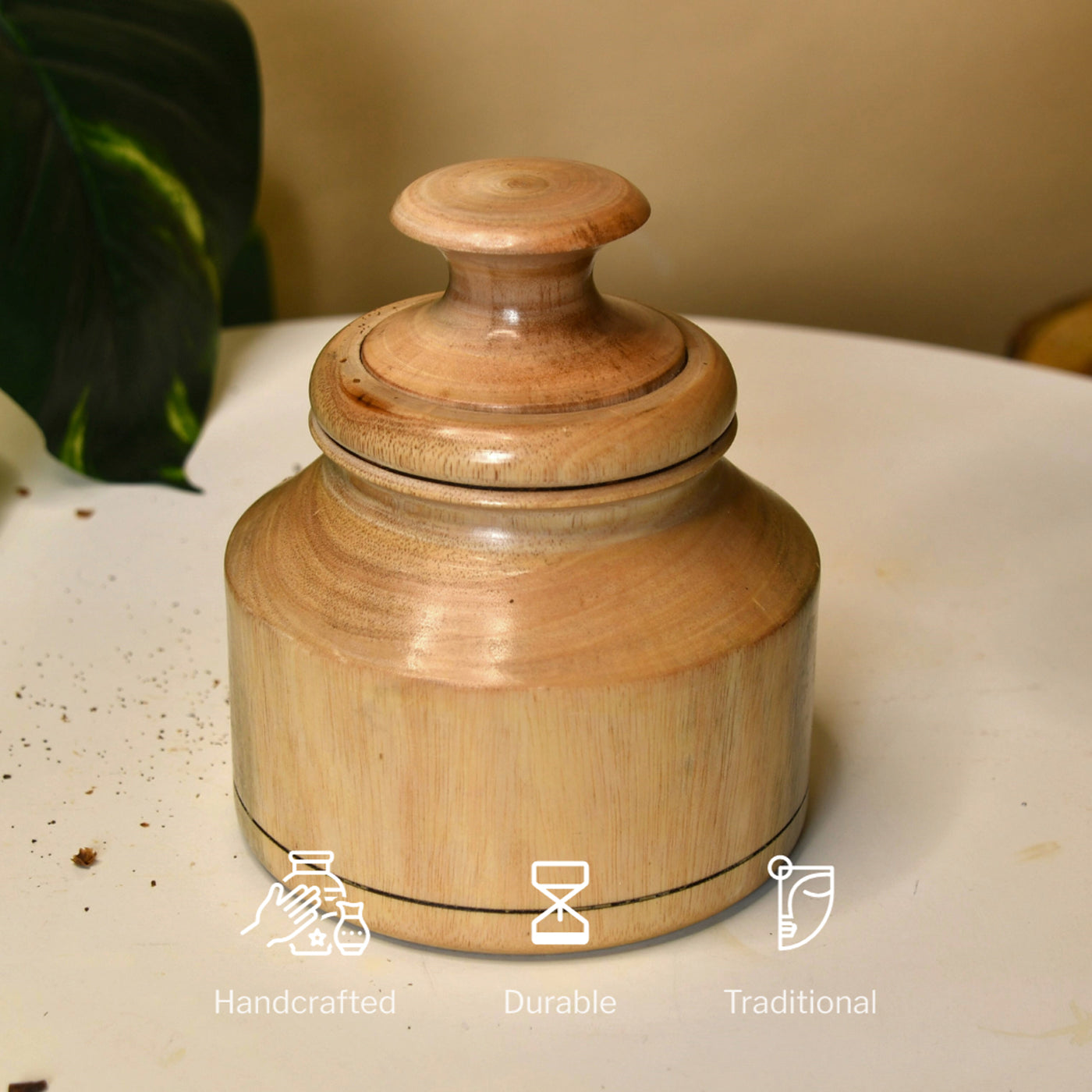 Hand-Carved Lidded Jar Rustic Charm & Organized Elegance