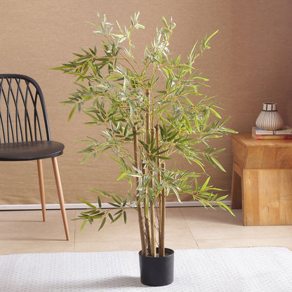 Artificial Green Bamboo Plant for Home Decor/Office Decor/Gifting | Natural Looking Indoor Plant (With Pot, 120 cm)