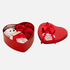Heart Shape Box with Teddy and Red Rose Flowers Combo