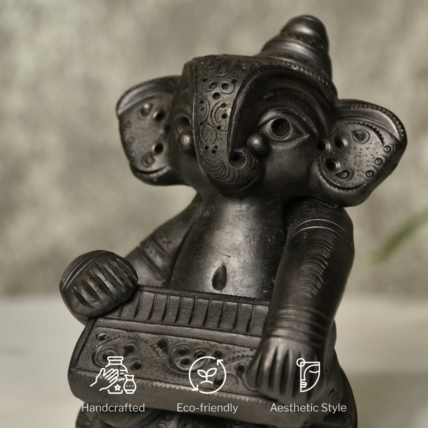 Black Terracotta Ganesh Harmonium Tabletop Decor