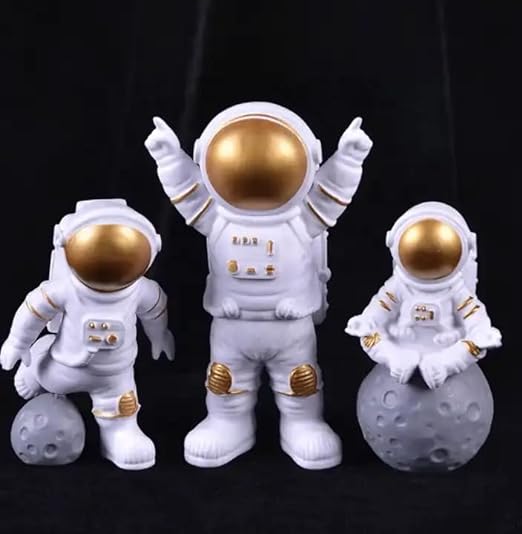 Astronaut Figure Statue Figurine Sculpture Home Office Decoration Set of 3 (Gold)