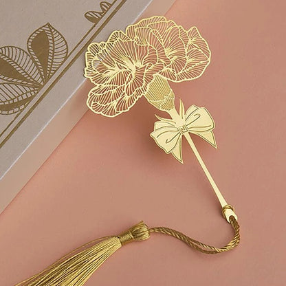 Brass Bookmarks Handcrafted Rose Flower Design Gold Bookmark with Tassel Gift for Teachers, Readers , Book Lovers, Student