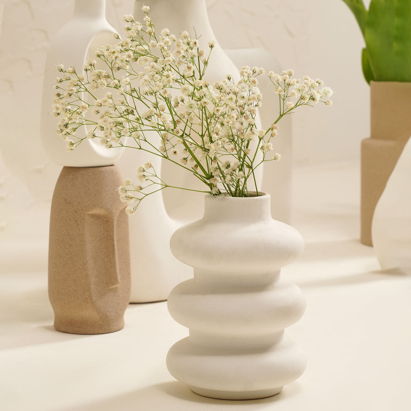 White Farmhouse Vase White and Beige Set of 9