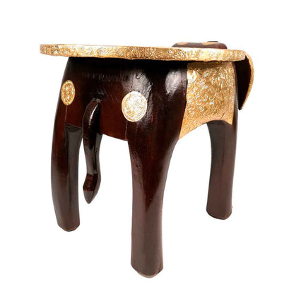 Wooden Hathi Brass Stool