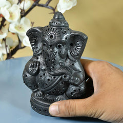 Divine Blessing Unique Black Terracotta Ganesh Home Decor