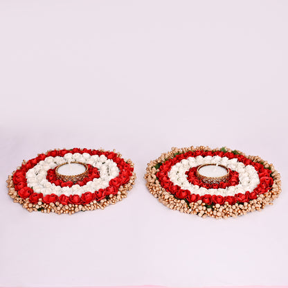 Red & White Rose Handcrafted Tea-Light Holders Set of 2