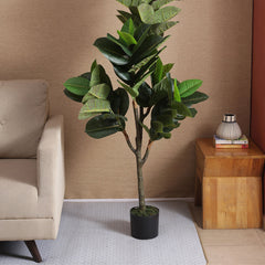 Artificial Real Touch Rubber Plant in a Black Pot for Interior Decor/Home Decor/Office Decor (125 cm Tall, Green)
