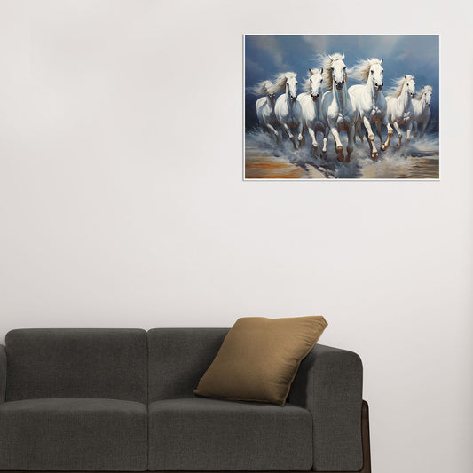 Seven Running Horses Good Luck Wall Frame For Home, Office Decor and Vastu remedy