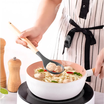 11-Piece Silicone Spatula Set | Heat-Resistant, Non-Stick & BPA-Free | Food-Grade Kitchen Utensils with Wooden Handle | Perfect for Cooking, Baking, Mixing & Serving (Grey)