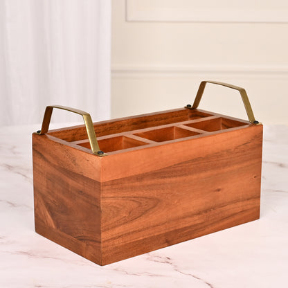 Rectangular Wooden Caddy for Dine Ware | Kitchen Ware | DecorTwist