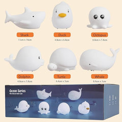 Cute Ocean Nursery Silicone Night Light 7 Color Changing |Whale|Shark|Octopus|Dolphin|Turtle|Duck| (Pack of 6)