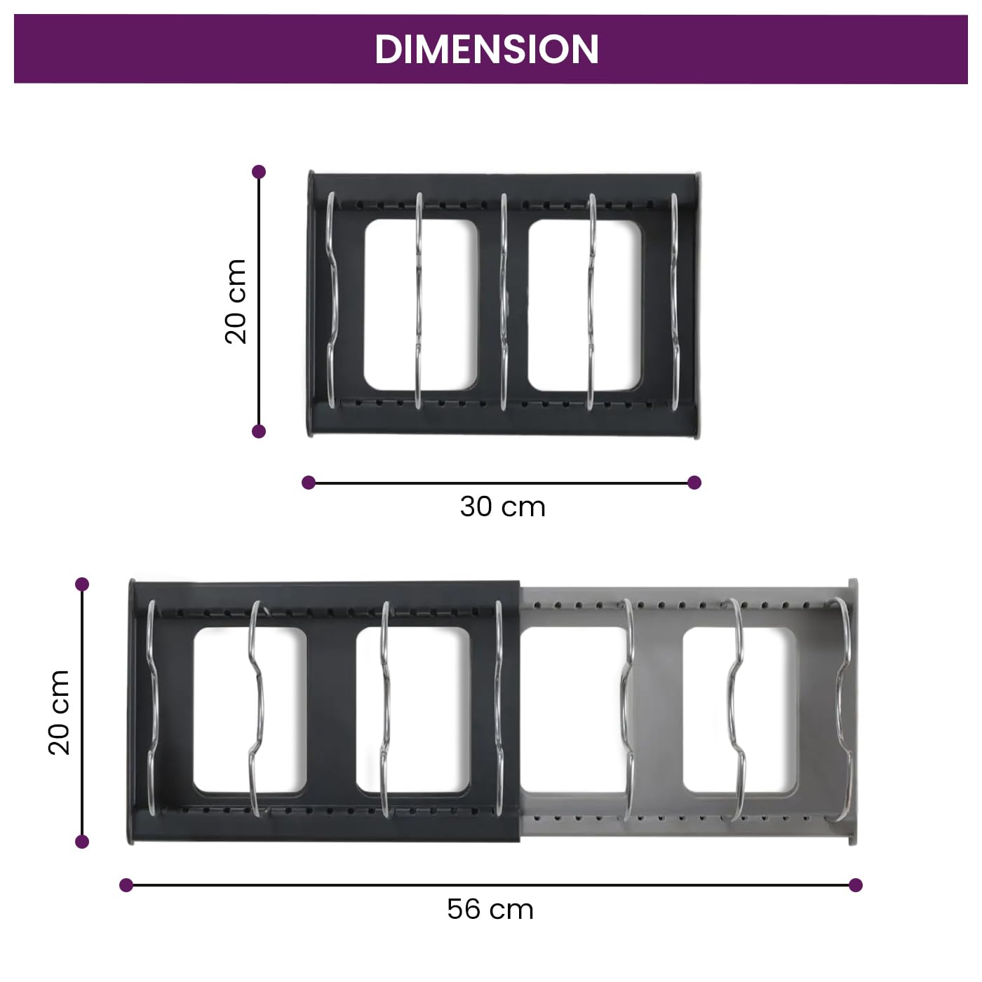 Pot Rack Pan Organizer Dish Rack for Kitchen Steel Pot Lid Holder with 7 Adjustable Compartment