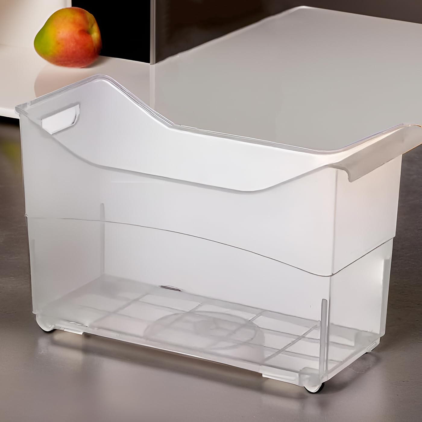 Multi-Purpose Storage Basket with Wheels Portable Organizer for Kitchen, Bathroom, and Under-Sink Storage Bin (43cm x 19cm x 26cm) Transparent