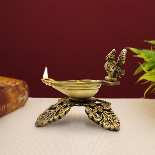 Brass Peacock Design Oil Wick Diya