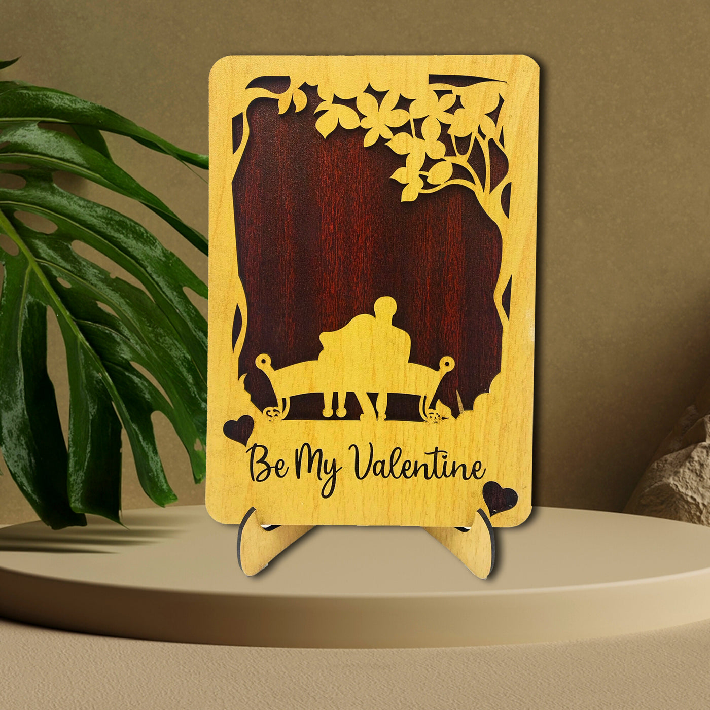 Be My Valentine Couple Wooden Showpiece