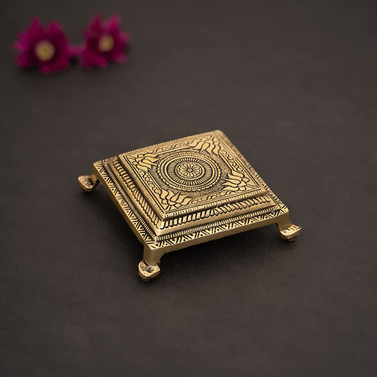 Brass Superfine Square Traditional Pooja Chowki/Stool/Stand - Small