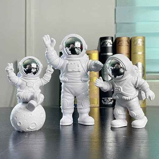 Astronaut Figure Statue Figurine Sculpture Home Office Decoration Set of 3 (Silver)