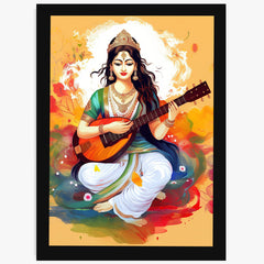 Vastu Shubharambh -Veena Saraswati Goddess of Knowledge Wall Frame For Office , Study Home, Vastu Remedy